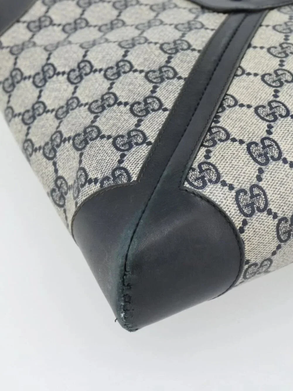GUCCI GG Supreme Sherry Line Shoulder Bag PVC Navy Gold Auth ka4505 - Picture 15 of 16